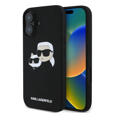 Karl Lagerfeld Liquid Silicone Double Heads MagSafe Zadní Kryt pro Apple iPhone 16 Plus černá