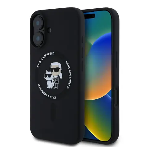 Karl Lagerfeld Liquid Silicone Karl and Choupette MagSafe Zadní Kryt pro Apple iPhone 16 Plus černá