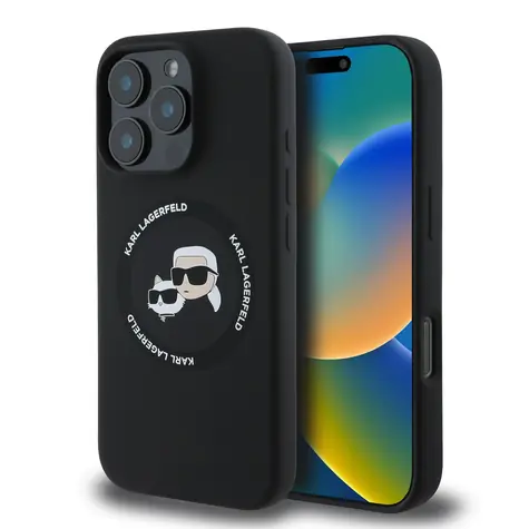 Karl Lagerfeld Liquid Silicone K&CH Heads MagSafe Zadní Kryt pro Apple iPhone 16 Pro černá