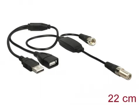 Delock Anténní kabel F Jack > F Plug napájení 5 V přes USB 22 cm