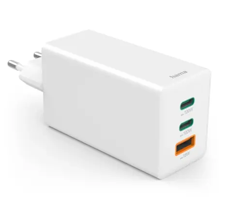 Hama GaN USB nabíječka 100W bílá / 2x USB-C / USB / PD / QC / 100W