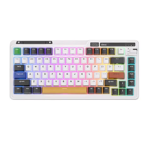 Royal Kludge KZZI K75 pro RGB černo-bílá / Bezdrátová klávesnice / mechanická / USB & 2.4GHz & BT / US Layout