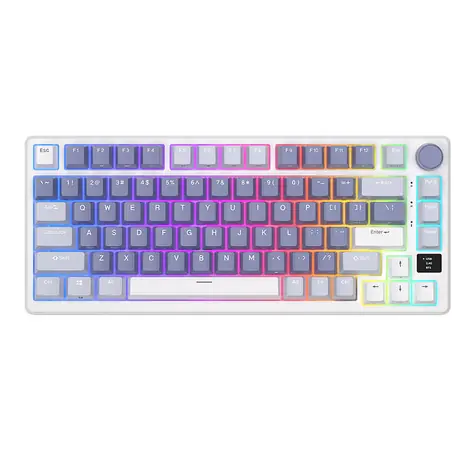 Royal Kludge RKM75 RGB stříbrné klávesy modrá / Bezdrátová klávesnice / mechanická / 2.4GHz & BT & USB / US Layout