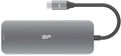 Silicon Power SR30 USB-C stříbrná / Dokovací stanice / 8v1 / 2x USB-A / USB-C / 100W PD / HDMI / micro SD/SD / Ethernet