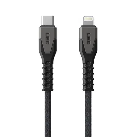 UAG Rugged Kevlar Datový a nabíjecí kabel USB-C (M) - Lightning 1.5m černo-šedá BULK