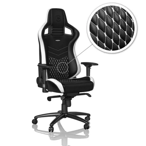 noblechairs EPIC Real Leather černo-bílá / Herní židle / kůže / nastavitelná / pojezdová kolečka / nosnost 120 kg 