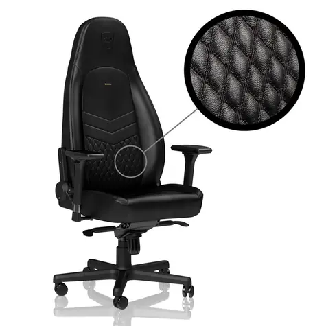 noblechairs ICON Real Leather černá / Herní židle / pravá kůže / nastavitelná / pojízdná kolečka / nosnost 150 kg 