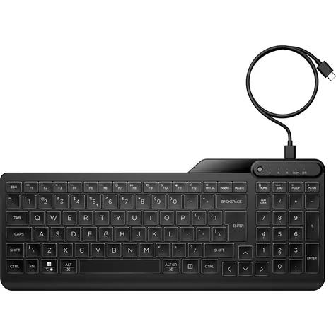 HP 405 Multi-Device Backlit černá / drátová klávesnice / membránová / USB-C / podsvícená / US Layout