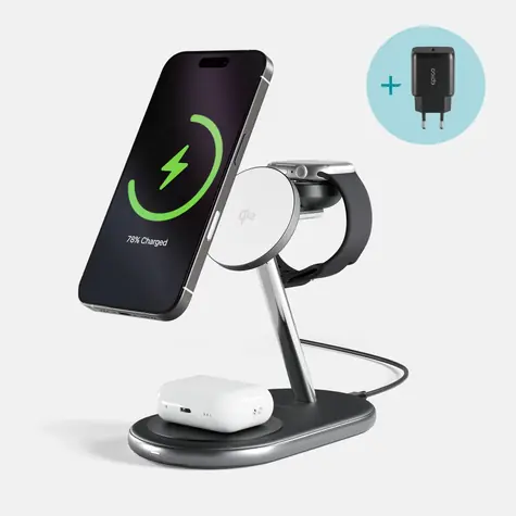 Epico Utrabase EX60 Qi2 Bezdrátový nabíjecí stojánek černá / MagSafe / 3v1 / 15W
