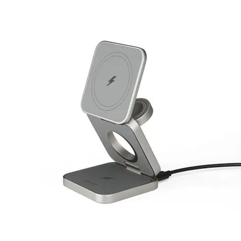 Epico UltraBase EF45 Skládací bezdrátová nabíječka titanová / MagSafe / 3v1 / 15W