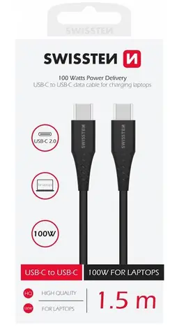 SWISSTEN  Datový kabel TPE USB-C - USB-C 2.5m černá / Power Delivery 5A (100W)