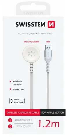 SWISSTEN Kovový magnetický kabel pro Apple Watch USB-A 1.2m bílá / 2.5W / 2 A