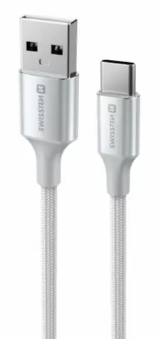SWISSTEN TEXTILE II datový kabel USB - USB-C 1.5m bílá