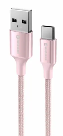 SWISSTEN TEXTILE II datový kabel USB - USB-C 1.5m růžová