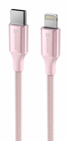 SWISSTEN TEXTILE II datový kabel USB-C - Lightning 1.5m růžová