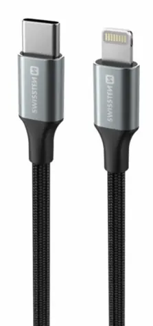 SWISSTEN TEXTILE II datový kabel USB-C - Lightning 1.5m černá