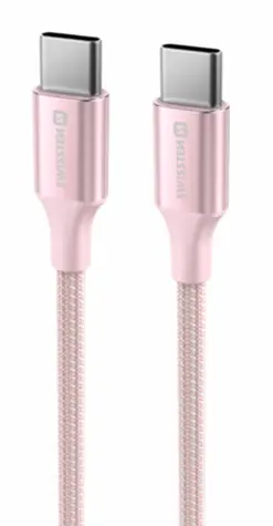 SWISSTEN TEXTILE II datový kabel USB-C - USB-C 1.5m růžová