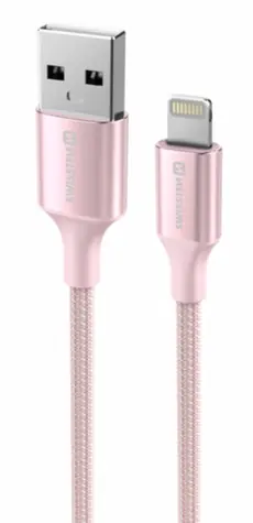 SWISSTEN TEXTILE II datový kabel USB - Lightning 1.5m růžová