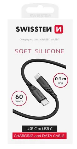 SWISSTEN SOFT SILICONE datový kabel USB-C - USB-C 0.4m černá