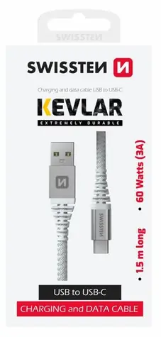 SWISSTEN KEVLAR datový kabel USB - USB-C 1.5m bílá