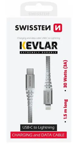 SWISSTEN KEVLAR datový kabel USB-C - Lightning 1.5m bílá