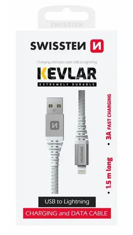 SWISSTEN KEVLAR datový kabel USB - Lightning 1.5m bílá