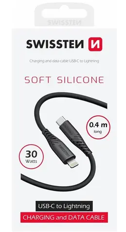 SWISSTEN SOFT SILICONE datový kabel USB-C - Lightning 0.4m černá