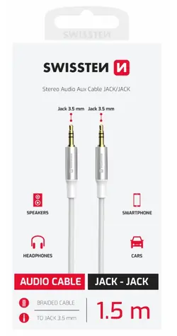 SWISSTEN TEXTILE propojovací audio kabel Jack 3.5mm (M) - Jack 3.5mm (M) 1.5m bílá