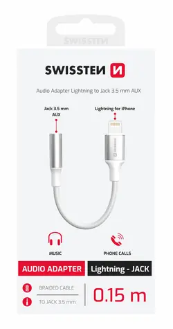SWISSTEN TEXTILE Audio adaptér Lightning - 3.5mm Jack 0.15m bílá