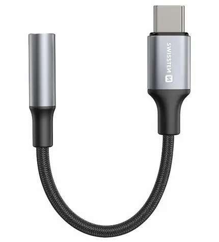 SWISSTEN TEXTILE Audio adaptér USB-C (M) - 3.5mm Jack 0.15m černá