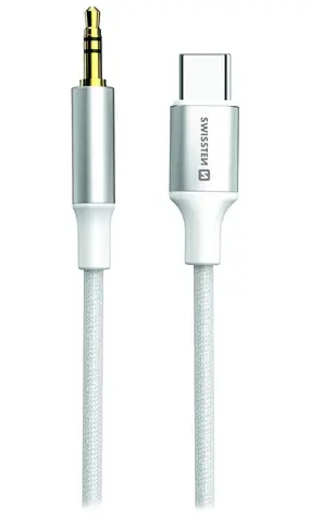 SWISSTEN TEXTILE Audio adaptér USB-C (M) - 3.5mm Jack 1.5m bílá