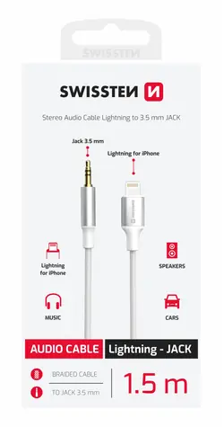 SWISSTEN TEXTILE Audio adaptér Lightning - 3.5mm Jack 1.5m bílá
