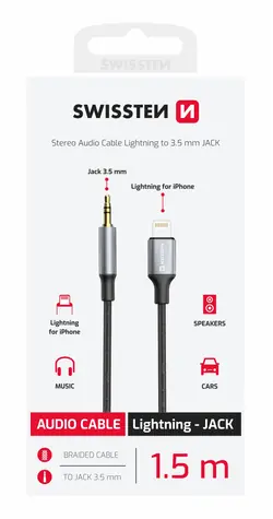 SWISSTEN TEXTILE Audio adaptér Lightning - 3.5mm Jack 1.5m černá
