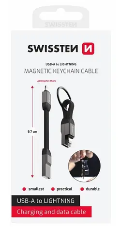 SWISSTEN Magnetický keychain kabel USB-A (F) - Lightning 9.7cm / 15W