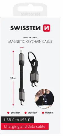 SWISSTEN Magnetický keychain kabel USB-C (M) - USB-C (M) 9.7cm / 15W