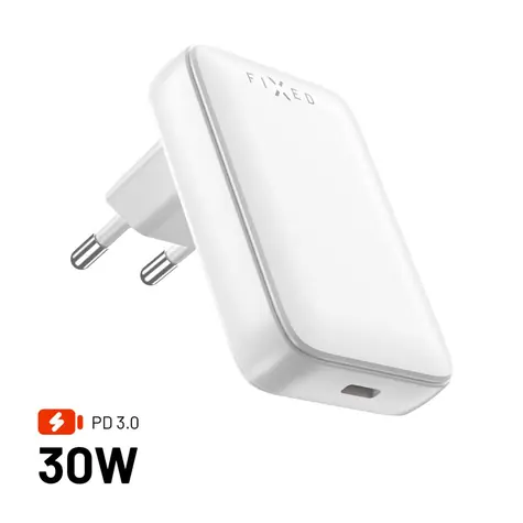 FIXED Síťová GaN nabíječka Slim s USB-C výstupem a podporou PD 30W bílá