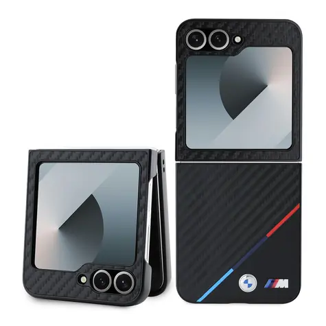 BMW M PU Carbon Tricolor Stripe Zadní Kryt pro Samsung Galaxy Z Flip 6 černá