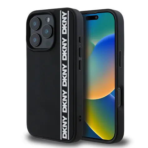 DKNY 3D Rubber Repeat Logo Line Zadní Kryt pro Apple iPhone 16 Pro Max černá