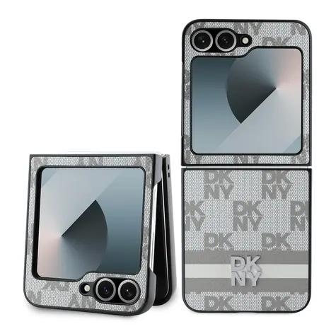 DKNY PU Leather Checkered Pattern and Stripe Zadní Kryt pro Samsung Galaxy Z Flip 6 béžová