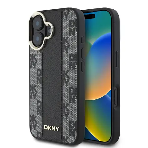 DKNY PU Leather Checkered Pattern Magsafe Zadní Kryt pro Apple iPhone 16 černá