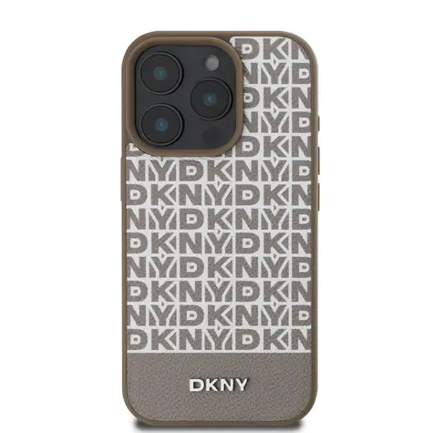 DKNY PU Leather Repeat Pattern Bottom Stripe MagSafe Zadní Kryt pro Apple iPhone 16 Pro Max hnědá