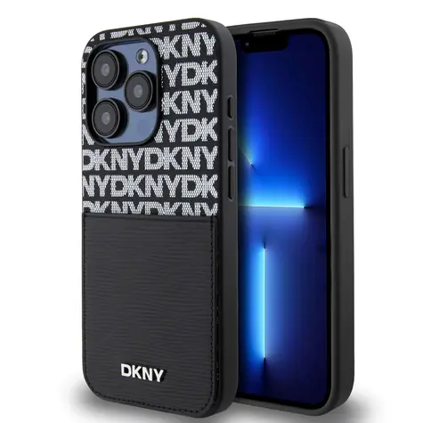 DKNY PU Leather Repeat Pattern Card Pocket Zadní Kryt pro Apple iPhone 14 Pro černá