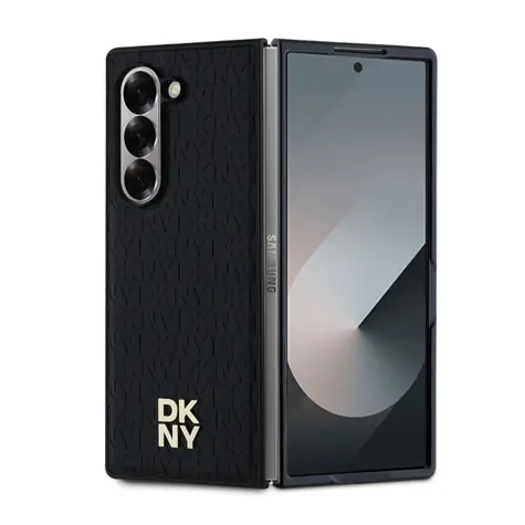 DKNY PU Leather Repeat Pattern Stack Logo MagSafe Zadní Kryt pro Samsung Galaxy Z Fold 6 černá