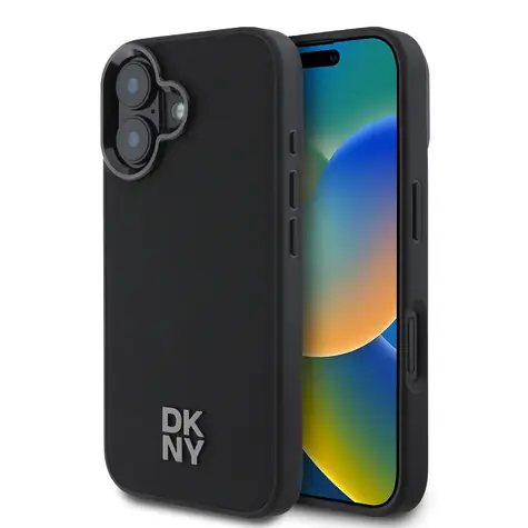 DKNY PU Leather Stack Logo Magsafe Zadní Kryt pro Apple iPhone 16 černá