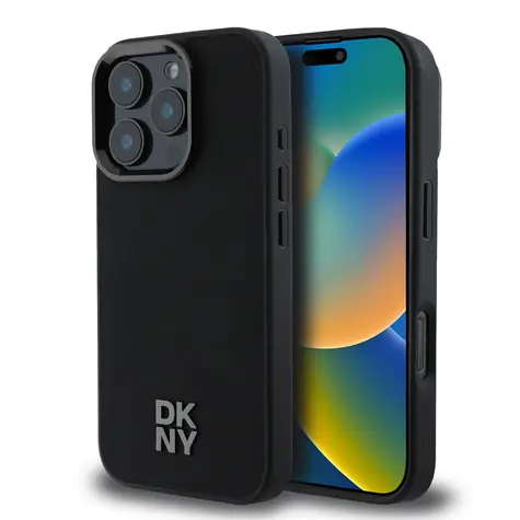 DKNY PU Leather Stack Logo Magsafe Zadní Kryt pro Apple iPhone 16 Pro Max černá