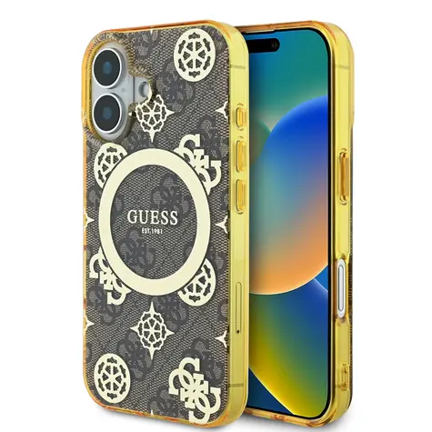 Guess IML 4G Peony MagSafe Zadní Kryt pro Apple iPhone 16 hnědá
