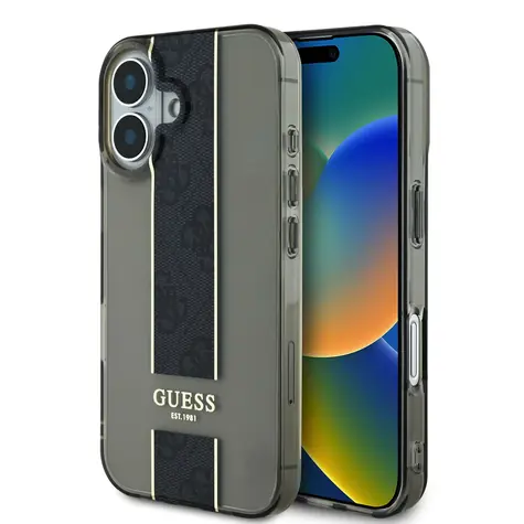 Guess IML Middle 4G Stripe Zadní Kryt pro Apple iPhone 16 černá
