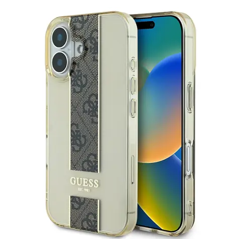 Guess IML Middle 4G Stripe Zadní Kryt pro Apple iPhone 16 hnědá