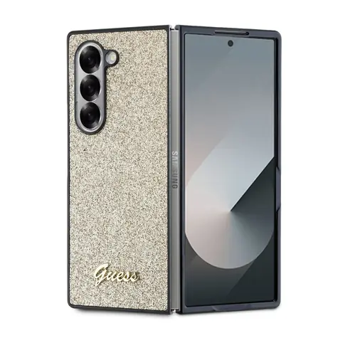 Guess PC/TPU Glitter Flakes Metal Logo Zadní Kryt pro Samsung Galaxy Z Fold 6 zlatá