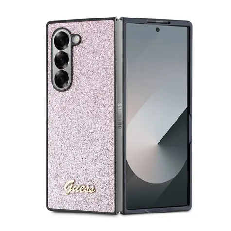 Guess PC/TPU Glitter Flakes Metal Logo Zadní Kryt pro Samsung Galaxy Z Fold 6 růžová